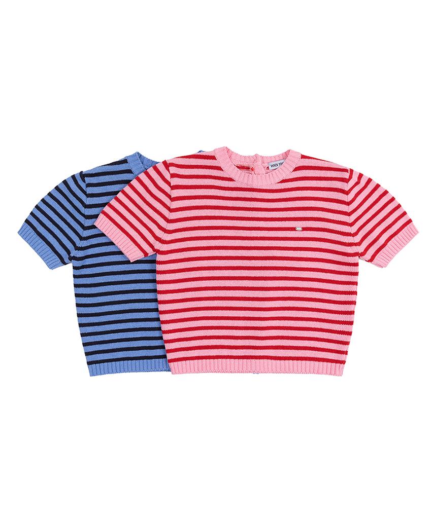 WHEN YOU MOVE Cotton Stripe Logo Knit Blue