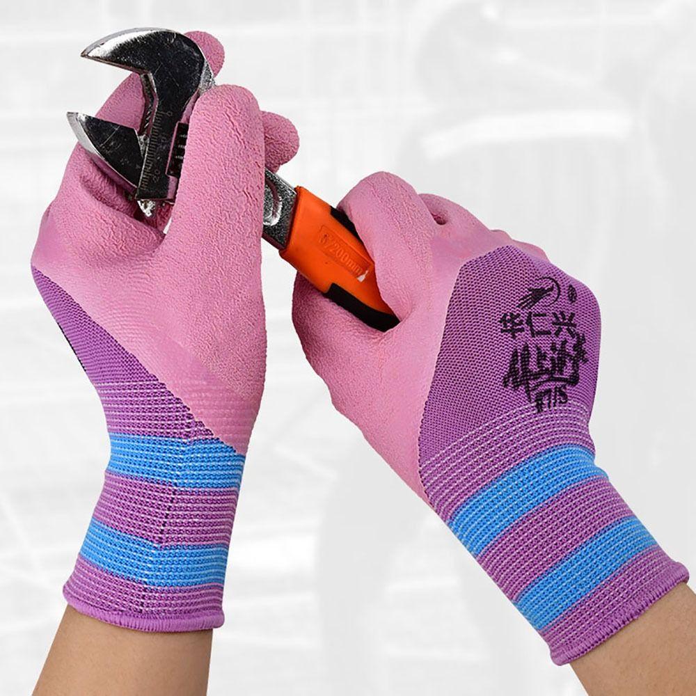 Latex Wrinkles Working Gloves Pink Protective Mittens Durable Rubber Coated Glove  Female