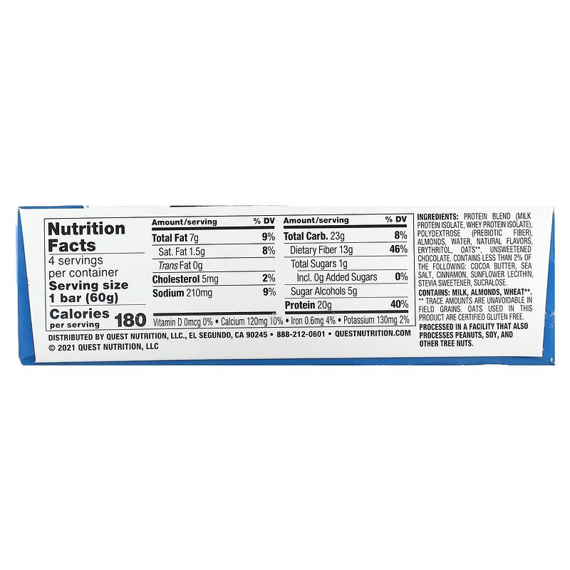 Protein Bar, Oatmeal Chocolate Chip, 4 Bars, 2.12 Oz (60 G) Each