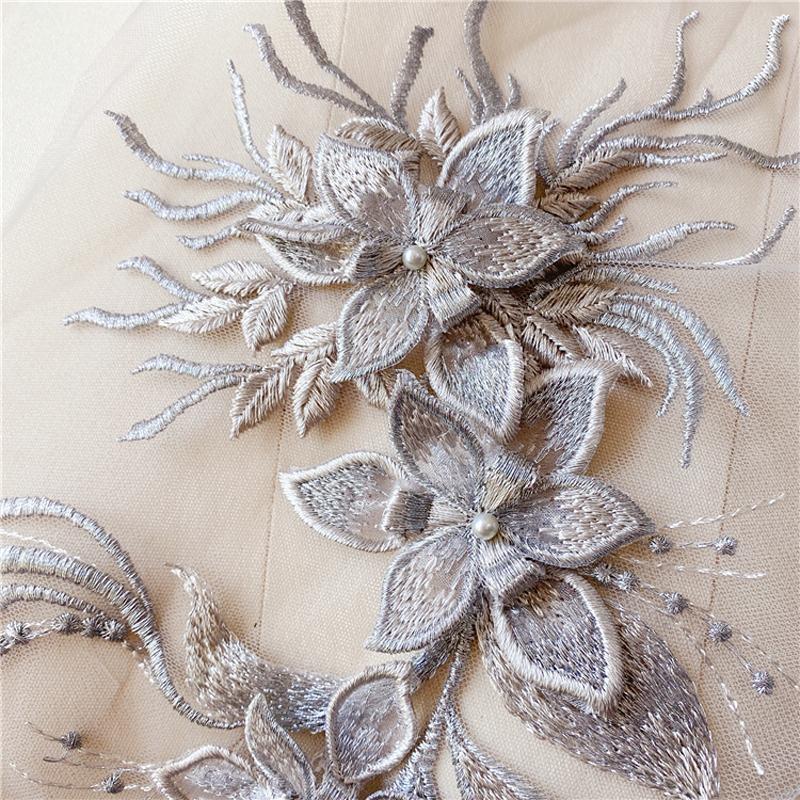 1Pc Flower Pearl Embroidery Applique Patch Sew On Hat Clothes For DIY Lace Fabric 47*16CM