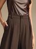 Pantaloni da completo da donna a vita alta, stile europeo/americano, marroni, drappeggiati, a gamba larga, 2026