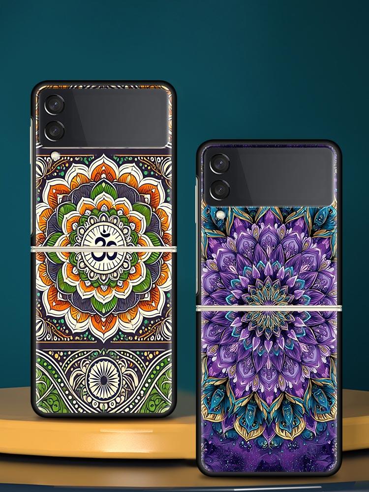Indian Pattern Mandala Hard PC Phone Case For Samsung Galaxy Z Flip 7 6 5 4 Black Cover For Galaxy Z Flip3 Foldable Fundas Shell