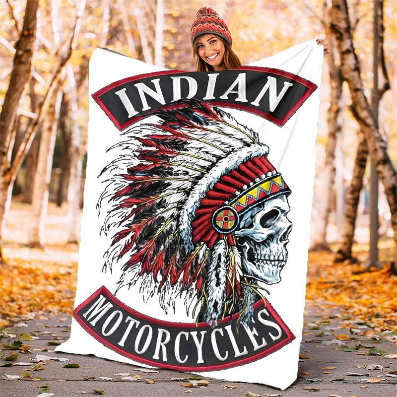 Indian Motorcycle Flannel Blanket Soft All-Season Throw, Design for Camping, Car Travel, Hiking Sofa, Bed, Office Perfect Gift for Parties