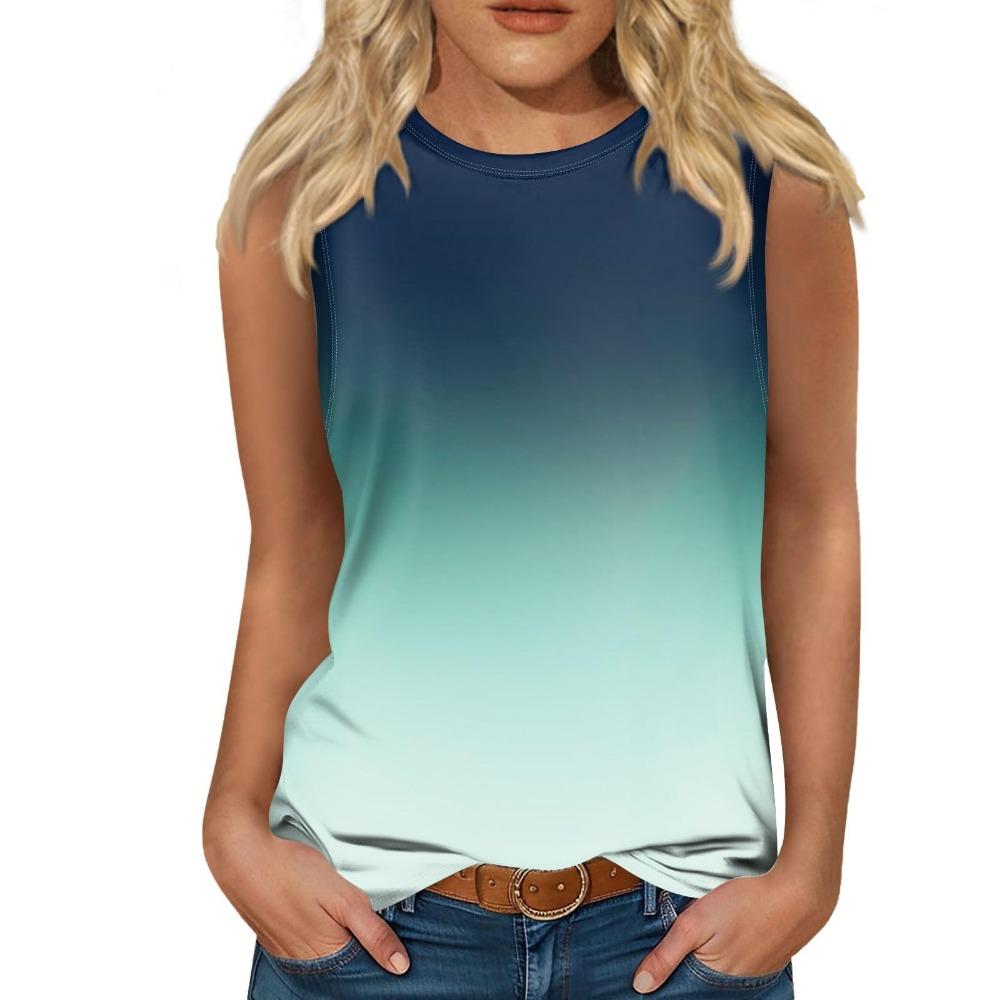 Gradient Color 3D Printed Vest for Women's Round Neck Casual Vest