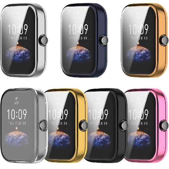 FitTurn Screen Protector Case for Amazfit Bip 3/Bip 3 Pro Watch TPU Slim Case Cover [Plating Metal Color Frame] [3D Full Coverage] Shell Protective