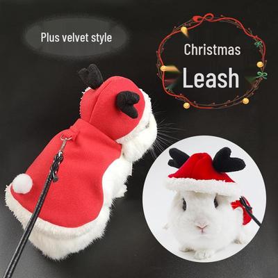 Bunny Christmas & New Year Fleece Leash: Cozy, Thickened Pet Apparel for Rabbits
