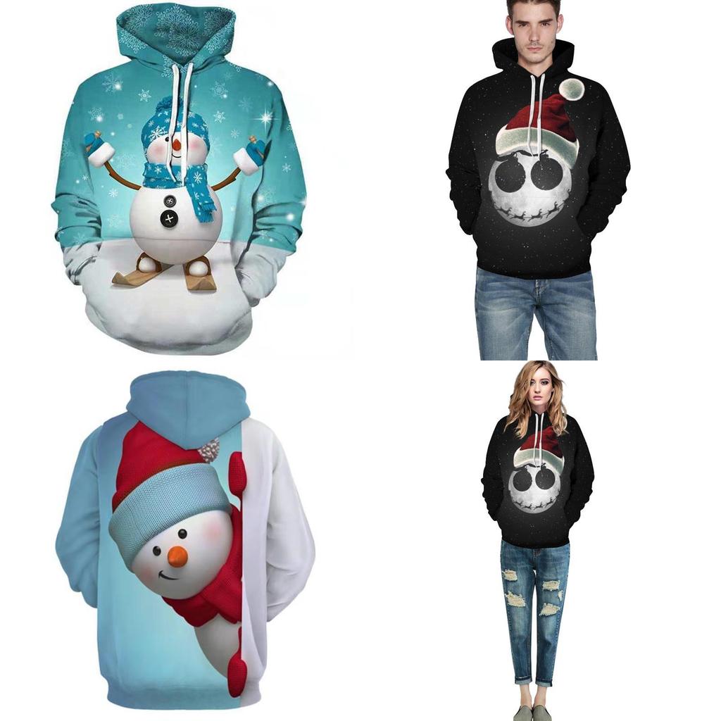 Women Hoodies Men Sweatshirt Snow Man Print Christmas Gift Casual Pullover Top