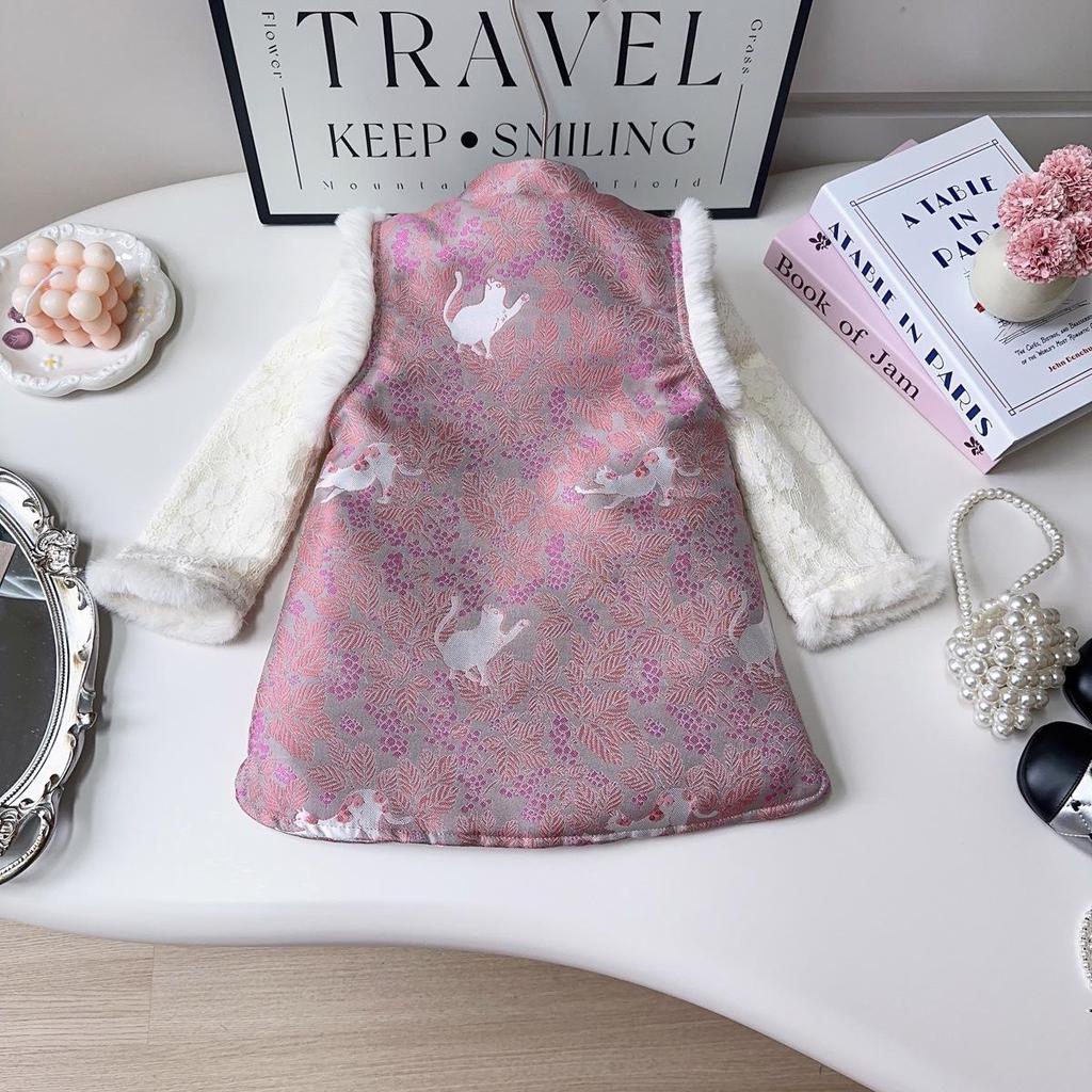 Girls' Sleeveless Qipao Winter Dress - Warm Cotton-Padded Chinese Style Tang Suit (Model AWA751)