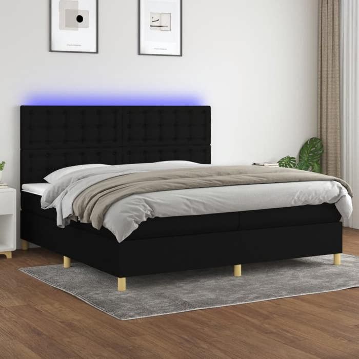 VidaXL Slat Bed Base with Mattress and LED, Upholstered Bed with Headboard, Double Bed, Adult Bedroom Bed, 3135783