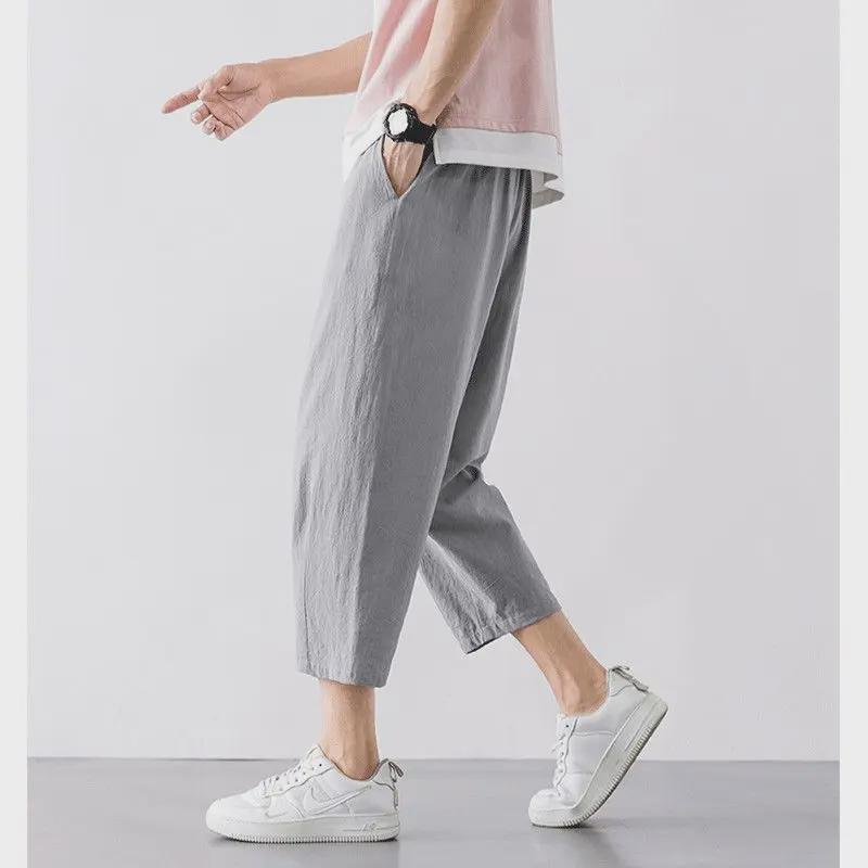 

Летние повседневные шорты из льна и хлопка в китайском стиле для мальчиков с 7 точками L (100-115 lbs) светло-серый