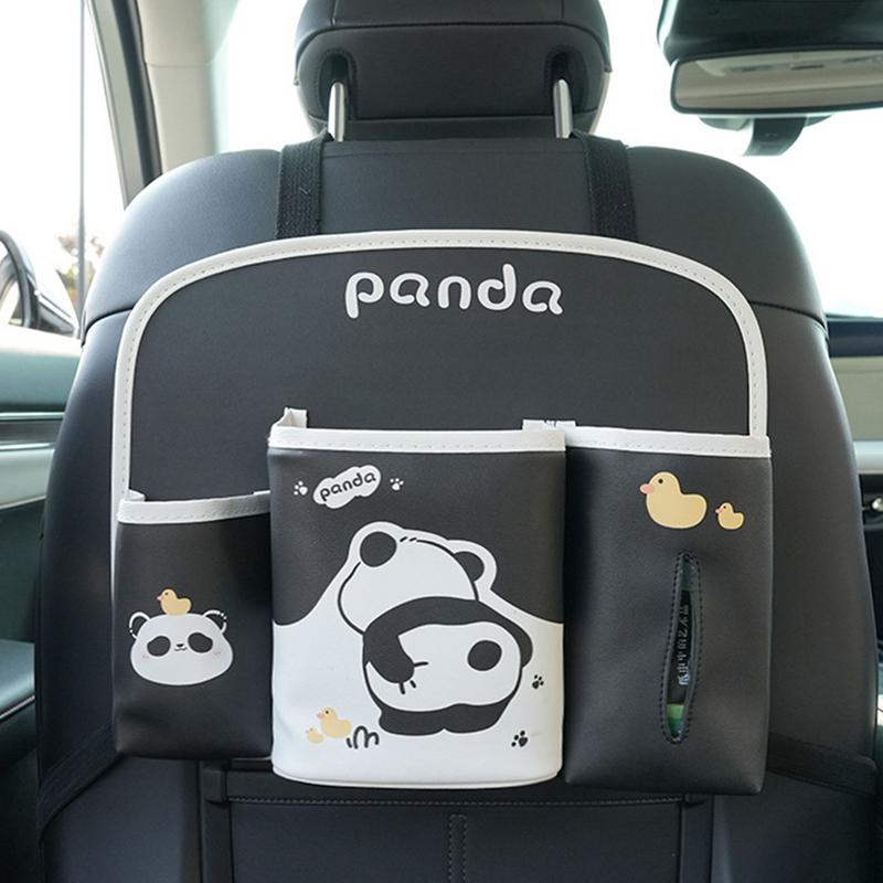 Car Seat Storage Bag Panda Pattern PU Leather Back Of Seat Car Bag Back Of Seat Car Organizer Back Seat Organizers And Storage