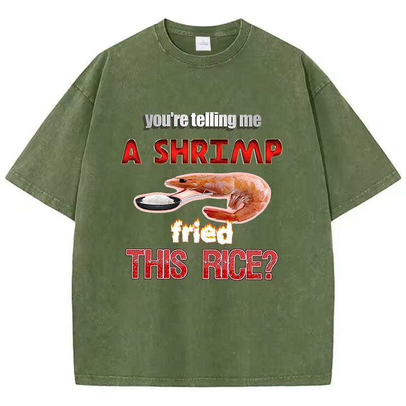 Funny Animals Shrimp Design T Shirt Vintage Washed Cotton T-Shirt Graphic Tee Casual Streetwear Spring Summer Clothes