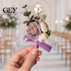 Durable Suit Pin Purple Wedding Boutonniere, Artificial Silk Flower Lapel for High-end Brooch Groom Bride Parents, Romantic Wrist Corsage Bridal Party