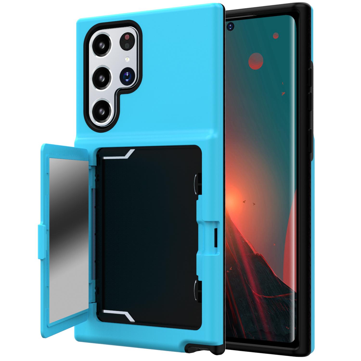 

Protective Case Four Corner Anti Fall Solid Color Two In One Mirror Business Card Box Samsung Mobile Phone Case S23