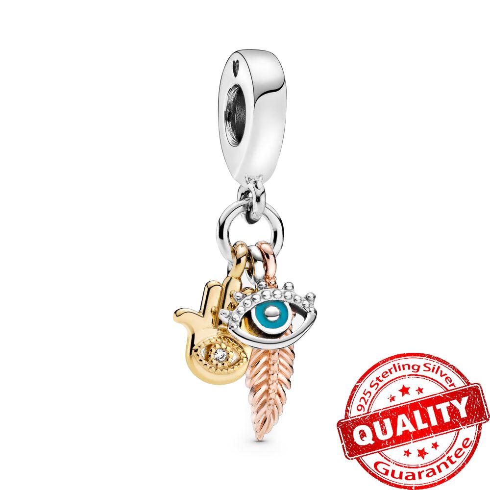 Copper Shiny Starfish Beads & Blue Hamsa Hand Dangle Charm Fit Snake Bracelet Boutique Necklace Gold Pendant Gift