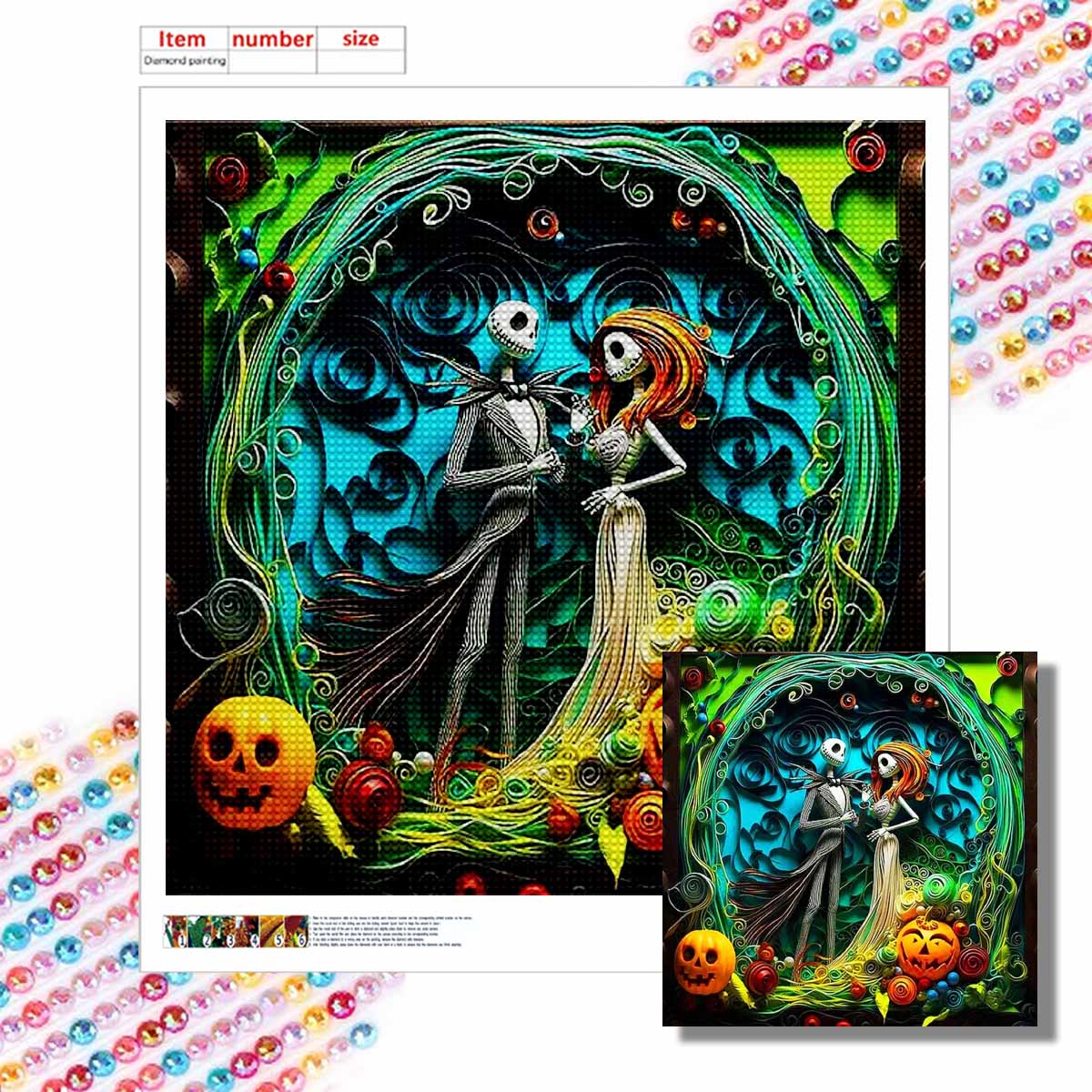 

Набор для 5D алмазной вышивки своими руками, Влюбленный скелет, Взрослый начинающий 5D Круглый алмаз Вышитая кристальная мозаика, Подходит для домашней настенной обстановки Round 20x20cm