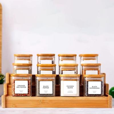 Étagère à épices à 3 niveaux en bois massif Présentoir à épices à plusieurs niveaux Ensemble de rangement pour pots à épices Gain de place Durable Organisateur d'assaisonnements Garde-manger