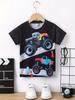 Dětské oblečení Chlapecké tričko Dívčí tričko s krátkým rukávem 3D Cartoon Truck Print Dětské letní oblečení Dětské chlapecké oblečení