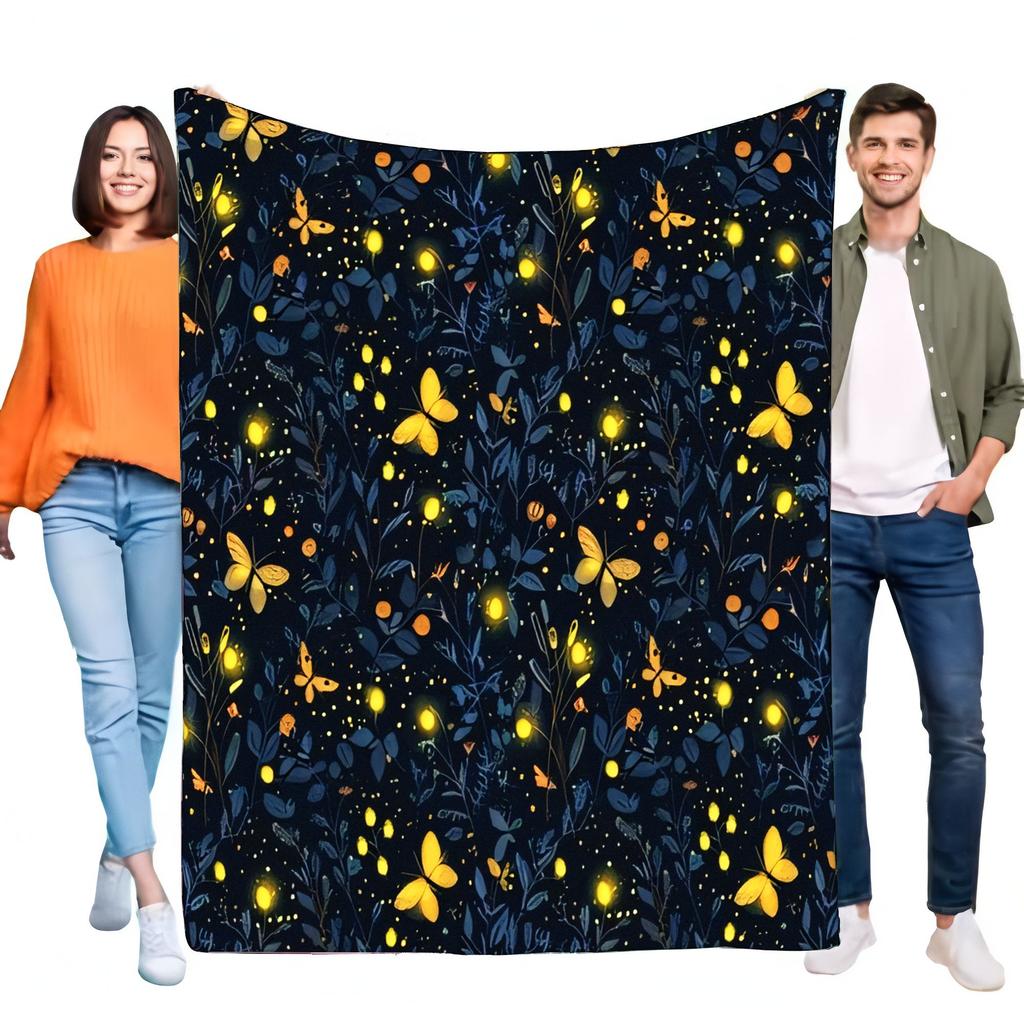 Enchanted Night Firefly Butterfly Glowing Blanket - Premium Soft Flannel Fleece Bed Sofa Couch Throw - Cozy Warm Home Decor Gift