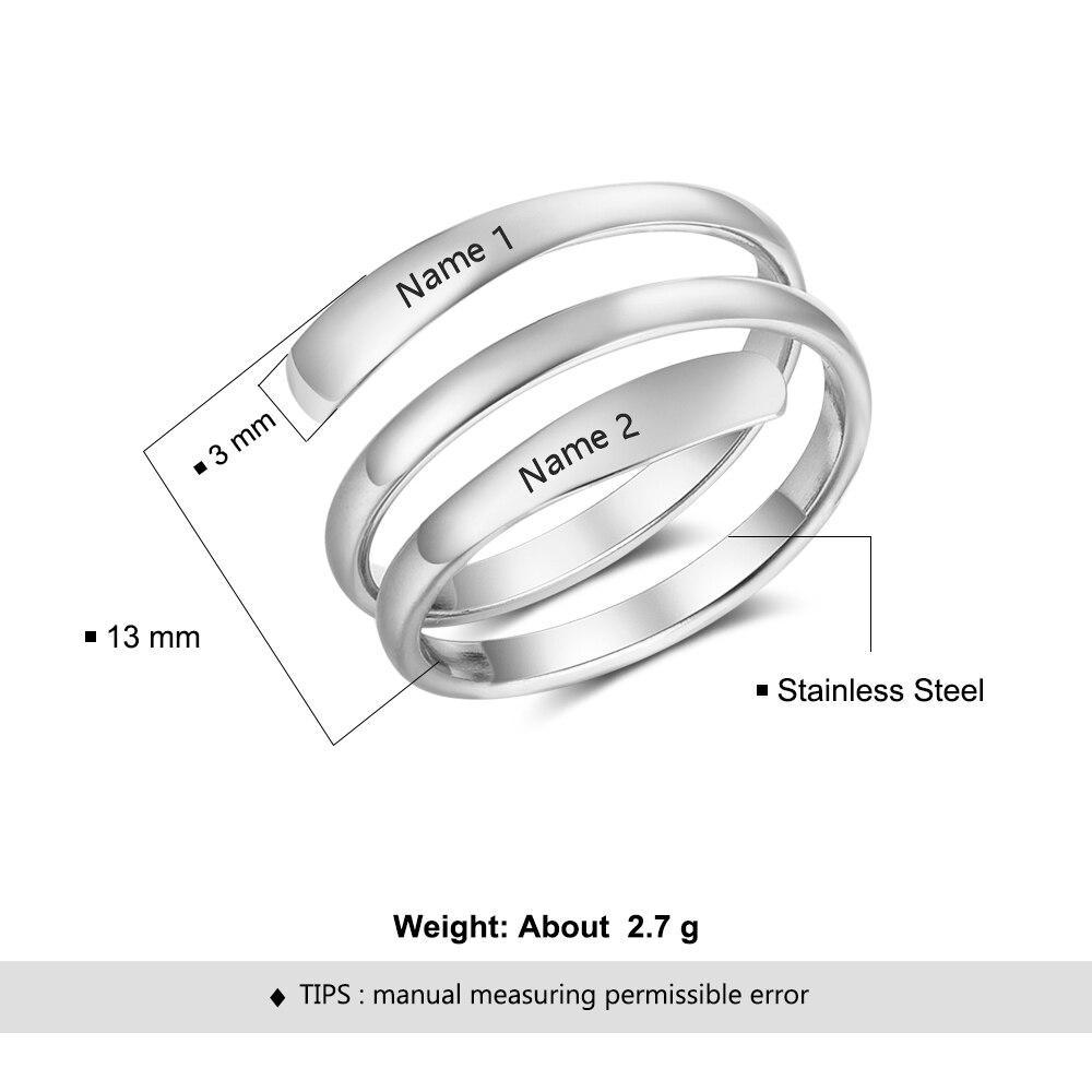 Personalized Name Rings Fashion Stainless Steel Jewelry Engraved 2 Names Wedding Rings Classic Engagement Promise Gift for Women