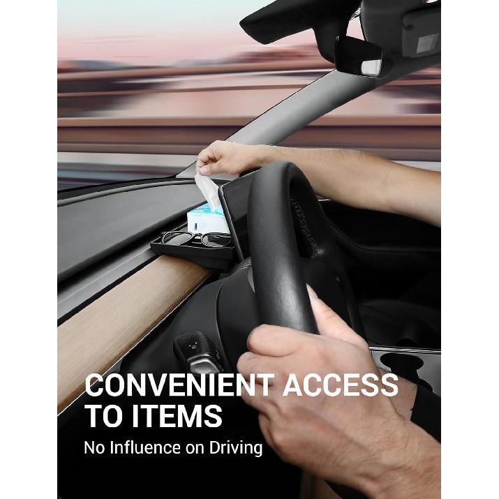 BASENOR Tesla Model Y Model 3 Center Console Behind Screen Storage Box, Dashboard Hidden Organizer Tray Sunglasses Holder For 2017- Model 3 -2024