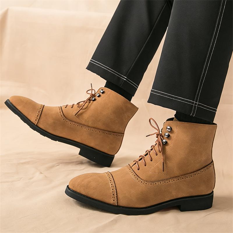 Britain Retro New Pointed Suede Leather Motorcycle Casual Ankle Boot For Men Winter Fashion High Tops Comfortable Leather Shoes