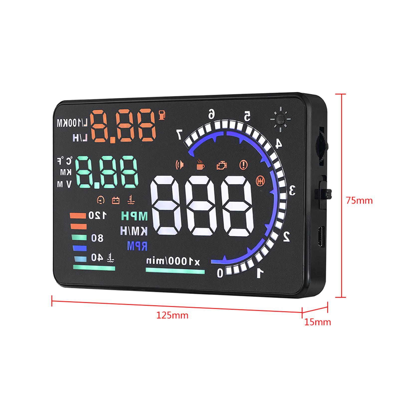 5.5 Car HUD Display with Speed Warning Al t System OBD II EUOBD Compatible Auto Projection for Driving Data Monitoring