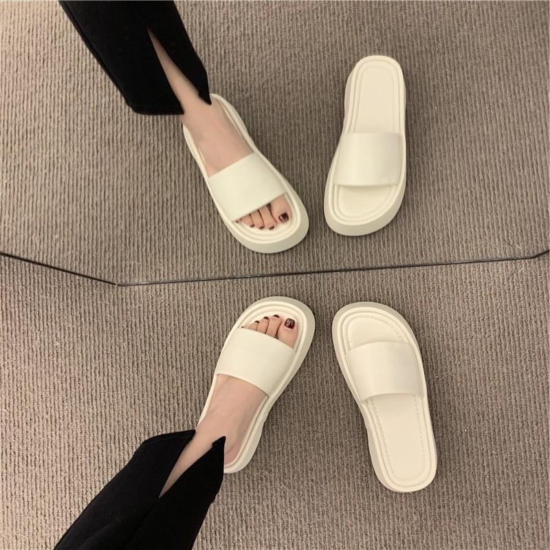 One-word with thick-soled cool slippers for women to wear in summer, Korean open-toe height-increasing vacation, thin and versatile beach shoes