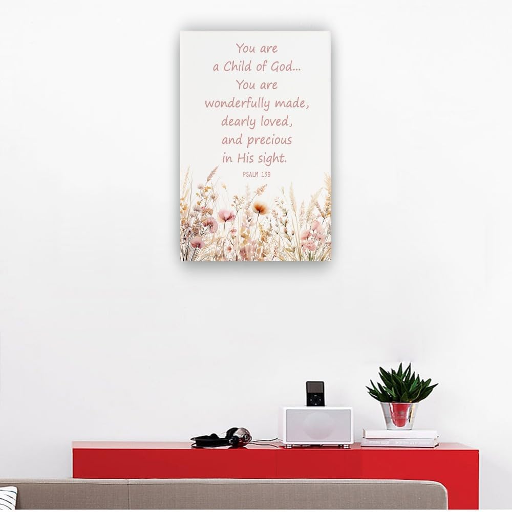 Luosucsf Psalm 139 Christian Wall Decor You Are A Child of God Wildflowers Watercolor Bible Verse Wall Art Painting for Bedroom Picture Poster Prints