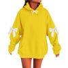 Women's Solid Color Bow Long Sleeved Loose Fitting Headband With Rope Hooded Sweatshirt Top