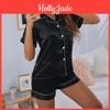Solid Short Womens Color Double Pajama Set With Collar Button Design And Pocket For Casual And Comfortable 2 Piece Pajama Set