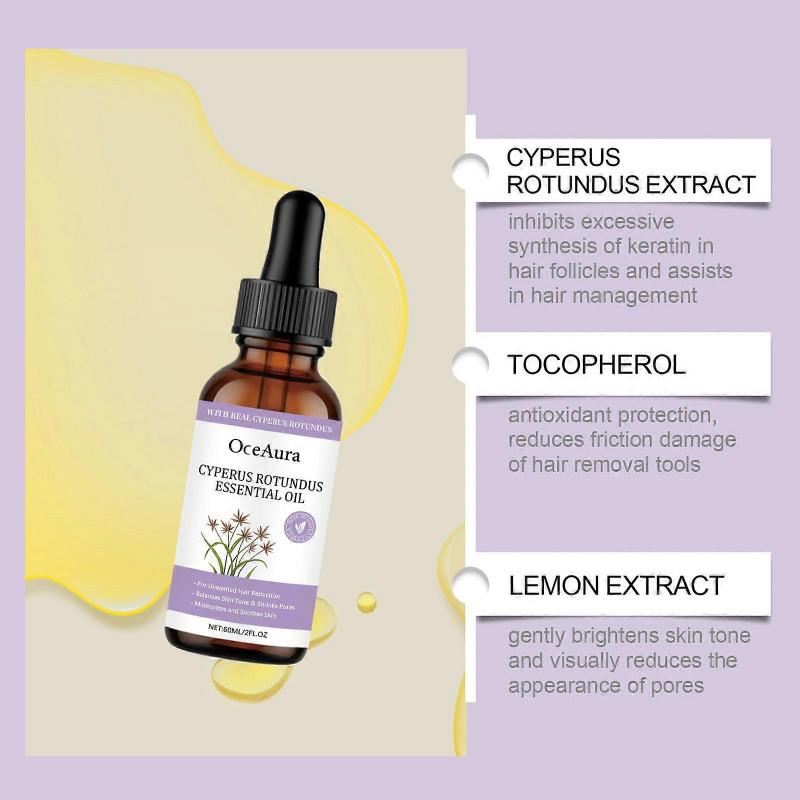 Přírodní olej z Cyperus Rotundus pro odstranění chloupků, snižuje růst nežádoucích chloupků, hydratuje a zklidňuje pokožku, vhodný pro všechny typy pokožky