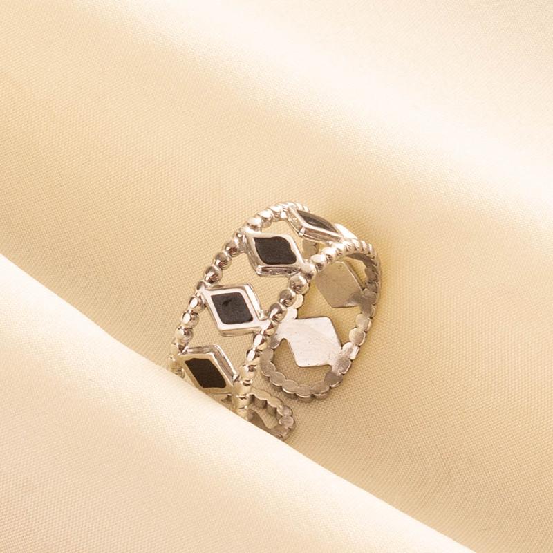 Punk Vintage Black Enamel Ring Stainless Steel Open Rings For Women Men Jewelry Fire Evil Eye Bague Acier Inoxydables Femme Gift
