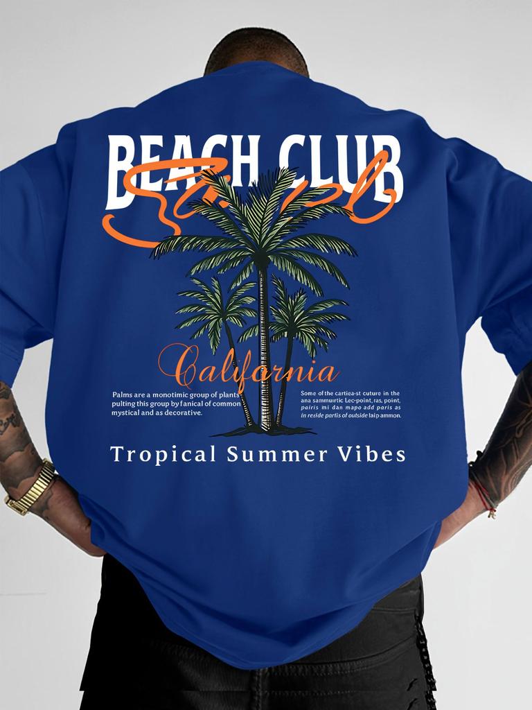 Unisexs 100 Cotton Printed American Retro Coconut Tree Pattern Casual Comfort Loose Fit TShirt