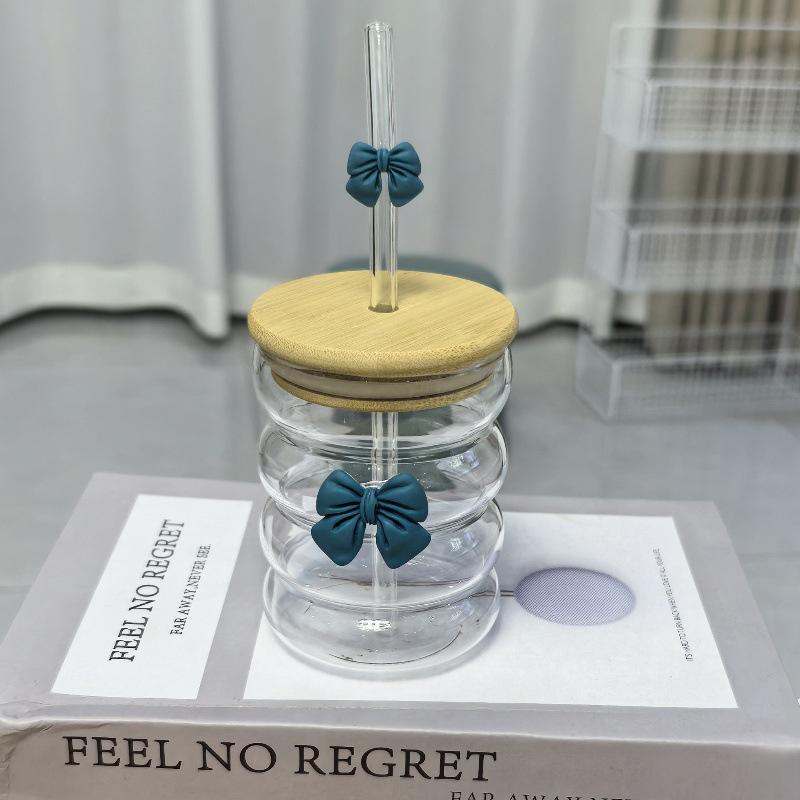 Sløyfe Glass Søt Vannkopp Tegneserie Sløyfe Glasskopp Stripete Søt Doodle Kaffekopp Husholdning Fruktte Sitronade Jentegave