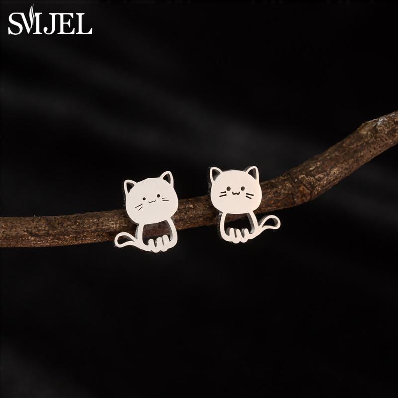 New Funny Happy Kitty Stud Earrings for Girls Fashion Cute Animal Cat Earings Silver Color Kitten Jewelry Wholesale