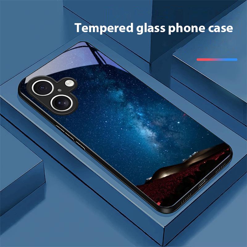 

Сцена «Звездная ночь» для Apple iPhone 16E 16 E 11 13 15 P Ro 14 Pro Max 12 Mini 7 8 Plus XR X XS Черный чехол для телефона из закаленного стекла For iPhone 16 Promax