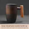 Vintage Ceramic Mug with Wooden Handle Japanese Style Coffee Cup for Couples Home Use