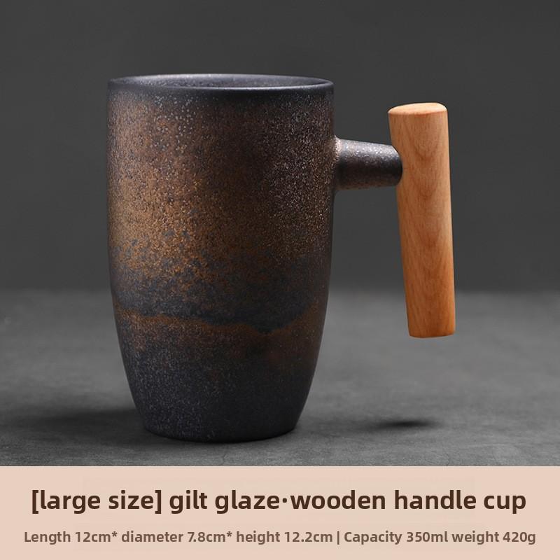 Vintage Ceramic Mug with Wooden Handle Japanese Style Coffee Cup for Couples Home Use