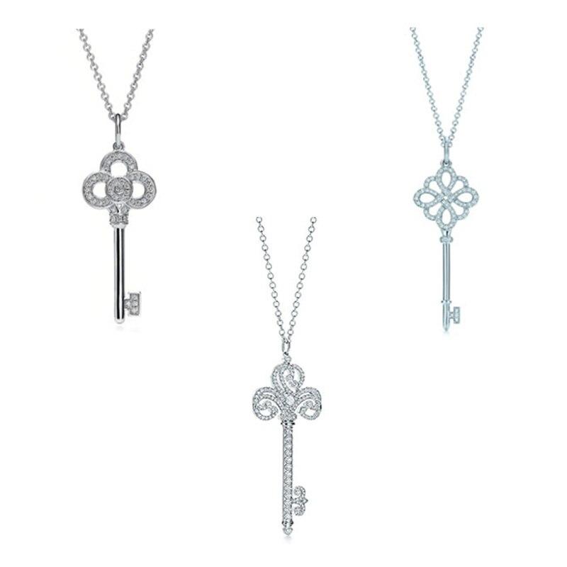 Original Brand Girl Necklace 925 Jewelry Sterling Silver Necklace Ladies Chain Key Short Necklace Pendant