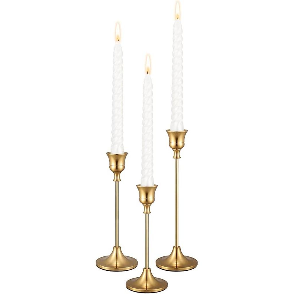 Candle Holders,Set of 6 Candlestick Holders for Taper Candles, Brass Gold Modern Decorative Candle Stick Holder for Table, Mantel, Wedding, Dinning,