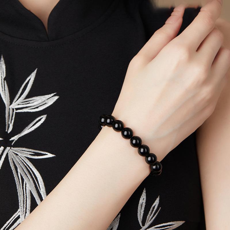 Náramek z přírodního obsidiánu, korálkový, lehký luxusní, špičkový, jednoduchý náramek, okrajový, všestranný, módní šperk