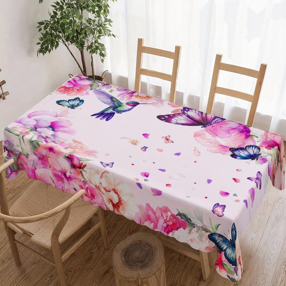 Floral Butterfly Rectangle Table Cloth for Table Decor Kitchen Dining Waterproof Reusable Tablecloth for Tables Indoor Outdoor