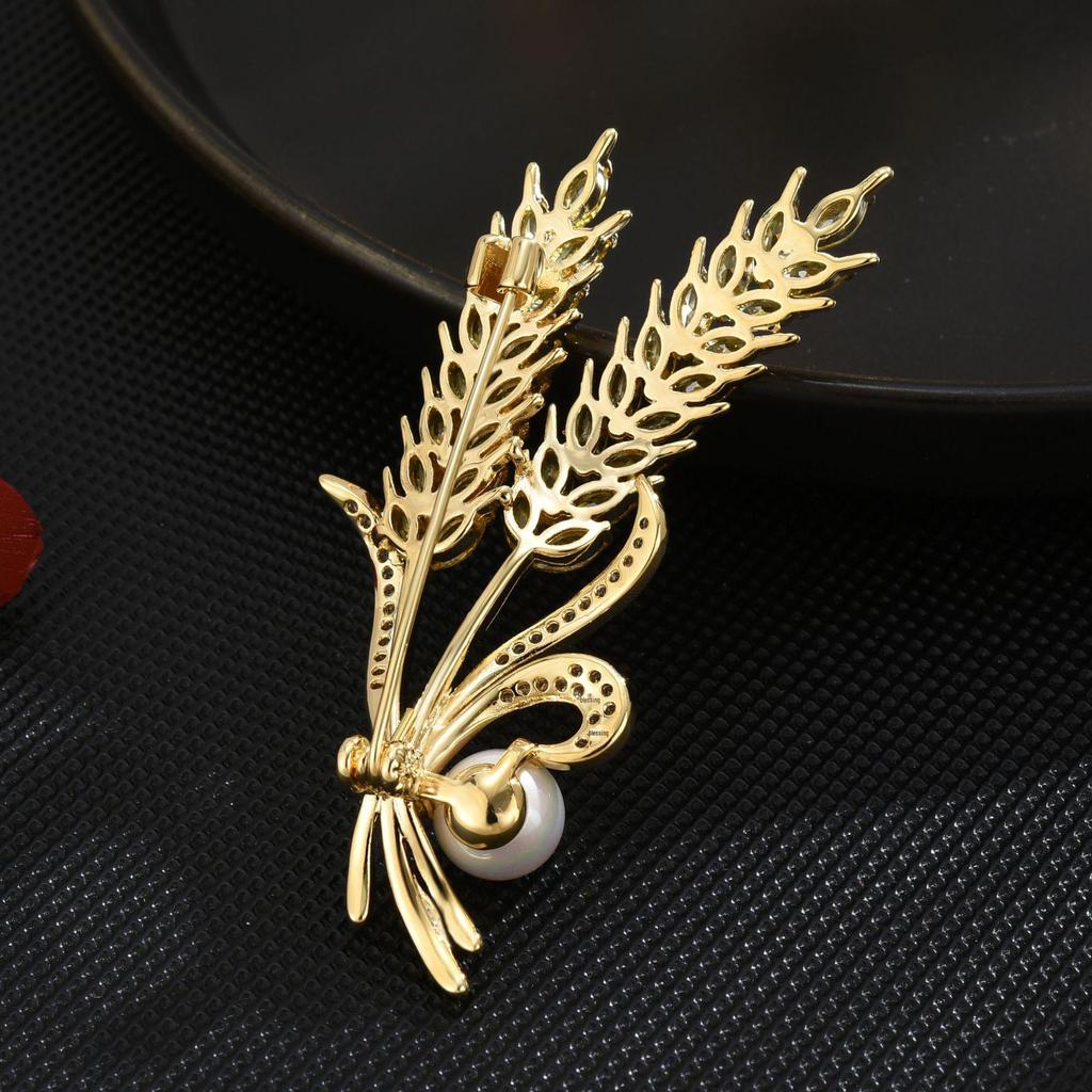 Broche d'oreille de blé et de riz de luxe - Corsage exquis et haut de gamme pour manteaux et costumes.