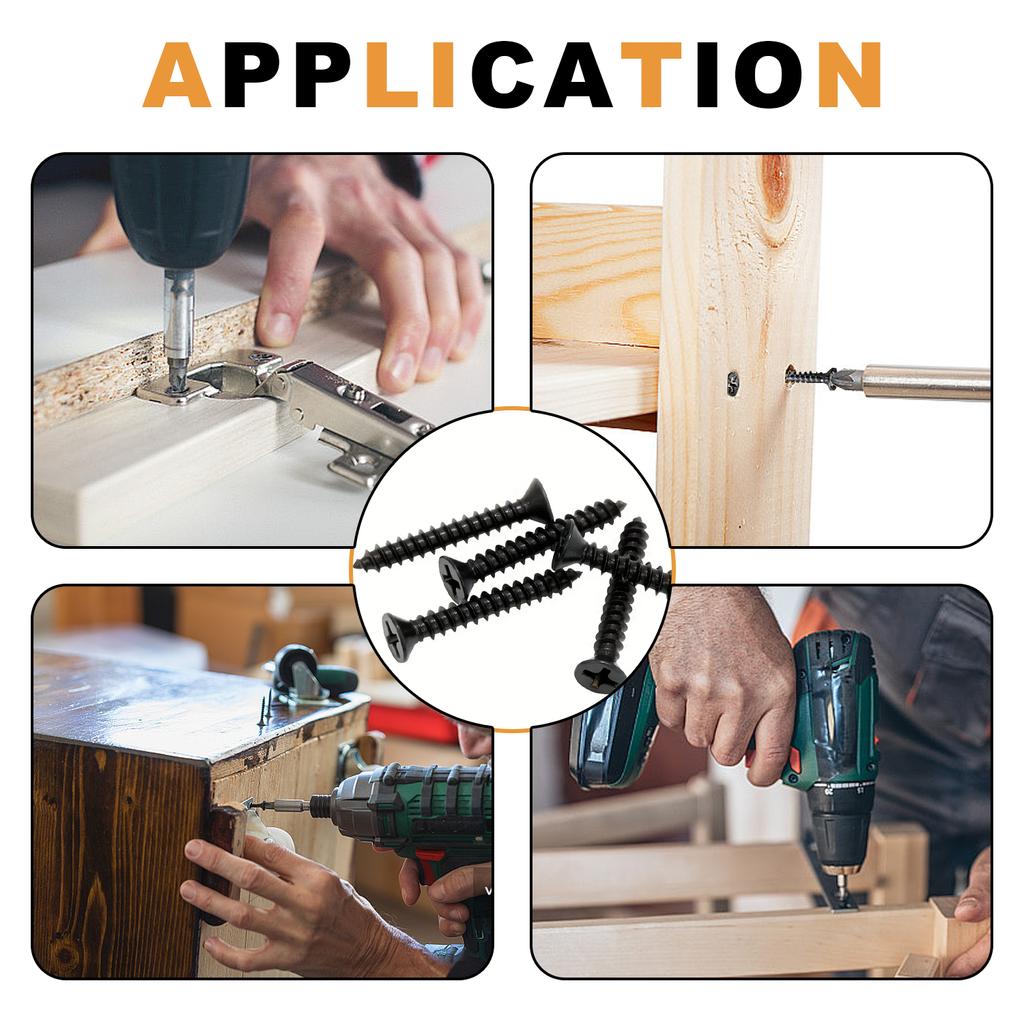 M3 bis M3.5 Flachkopf-Kreuzschlitz-Holzschrauben-Montagebefestigungssatz, Kreuzschlitz-Senkkopf-Blechschrauben aus Kohlenstoffstahl - 95 Stück