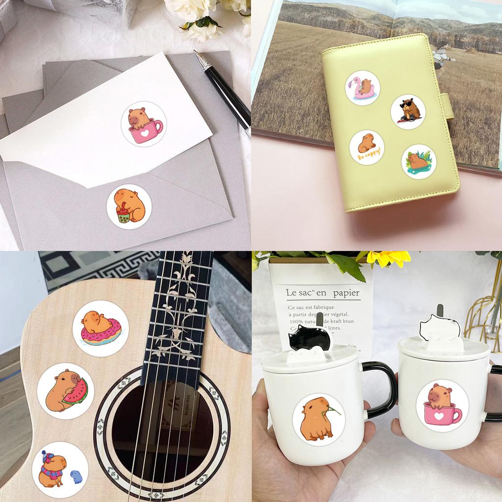 500 Stickers/roll Cartoon Capybara Roll Stickers Kindergarten Reward Children Color Stickers Decorative Notebook Guitar Stickers