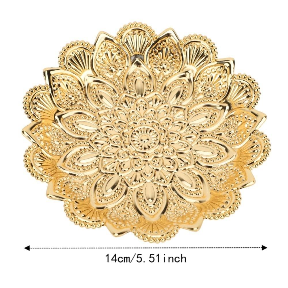 Round Flower Metal Coffee Tea Tray Gold Round Flower Tray For Kitchen Counter Dining Table A