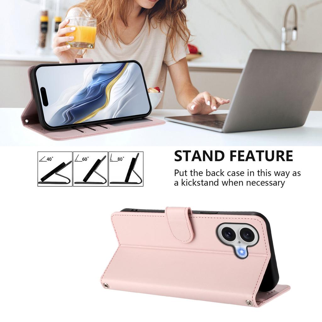 For iPhone 17 Wallet Case with Wrist Strap Love Cat Pattern Imprint Leather Phone Cover