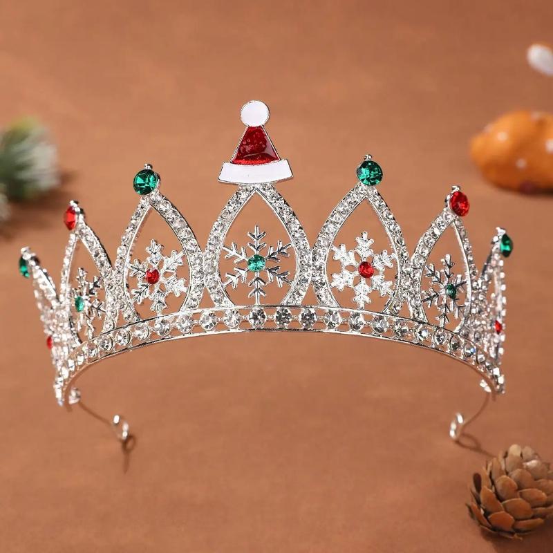 Christmas Themed Crown Headband, Gold Diamond-Encrusted Christmas Hat, Snowflake Hair Accessories, Holiday Party Dress, Christmas Photo Accessories Size fits all серебряный