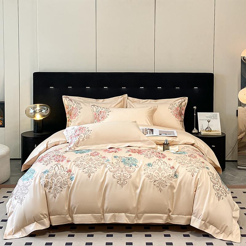 100%Cotton Chic Embroidery Bedding Set Double Queen King 4Pcs Duvet Cover Flat/Fitted Bed Sheet Pillowcases